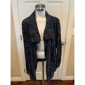 Desigual Dark Blue & Black Floral Cardigan W/ Hidden Hood, Size Medium